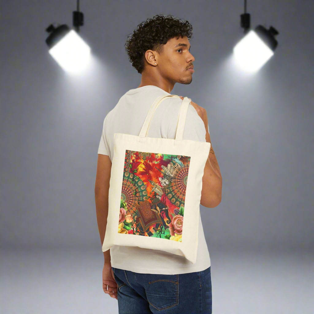 Vibrant Floral Cotton Canvas Tote Bag - Eco-Friendly Shopper