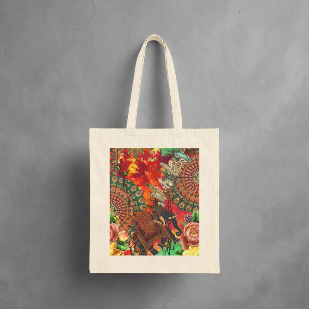 Vibrant Floral Cotton Canvas Tote Bag - Eco-Friendly Shopper